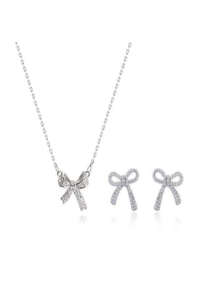 JAVARNV Bow Necklace Earrings Set for Women Gold Jewelry Set Rhinestone Pendant Necklace Gold Earrings Christmas Gifts for Stocking Stuffers - Image 1